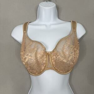 Empreinte Melody Seamless Bra Womens 32F Caramel Tan Lace Supportive Full Cup
